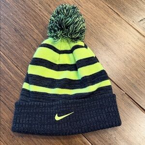 Nike Kids Striped Beanie - Black and Neon Green